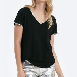 Metallic trim short sleeve top